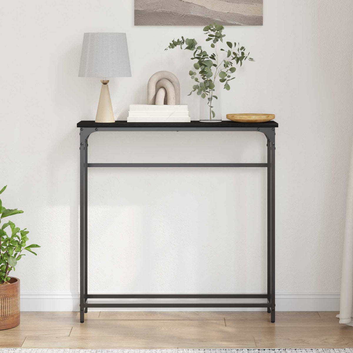 Konsolentisch Schwarz Eichen-Optik 75 x 19,5 x 75 cm