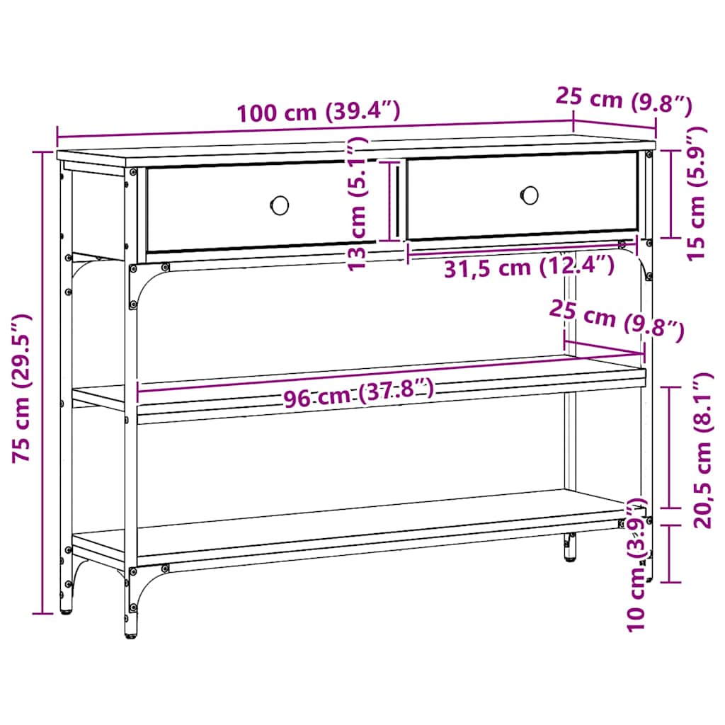 Konsolentisch Altholz 100 x 25 x 75 cm Holzwerkstoff