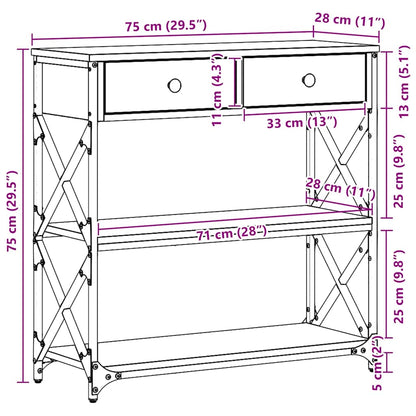 Konsole Tisch Schwarz Eichen-Optik 75 x 28 x 75 cm