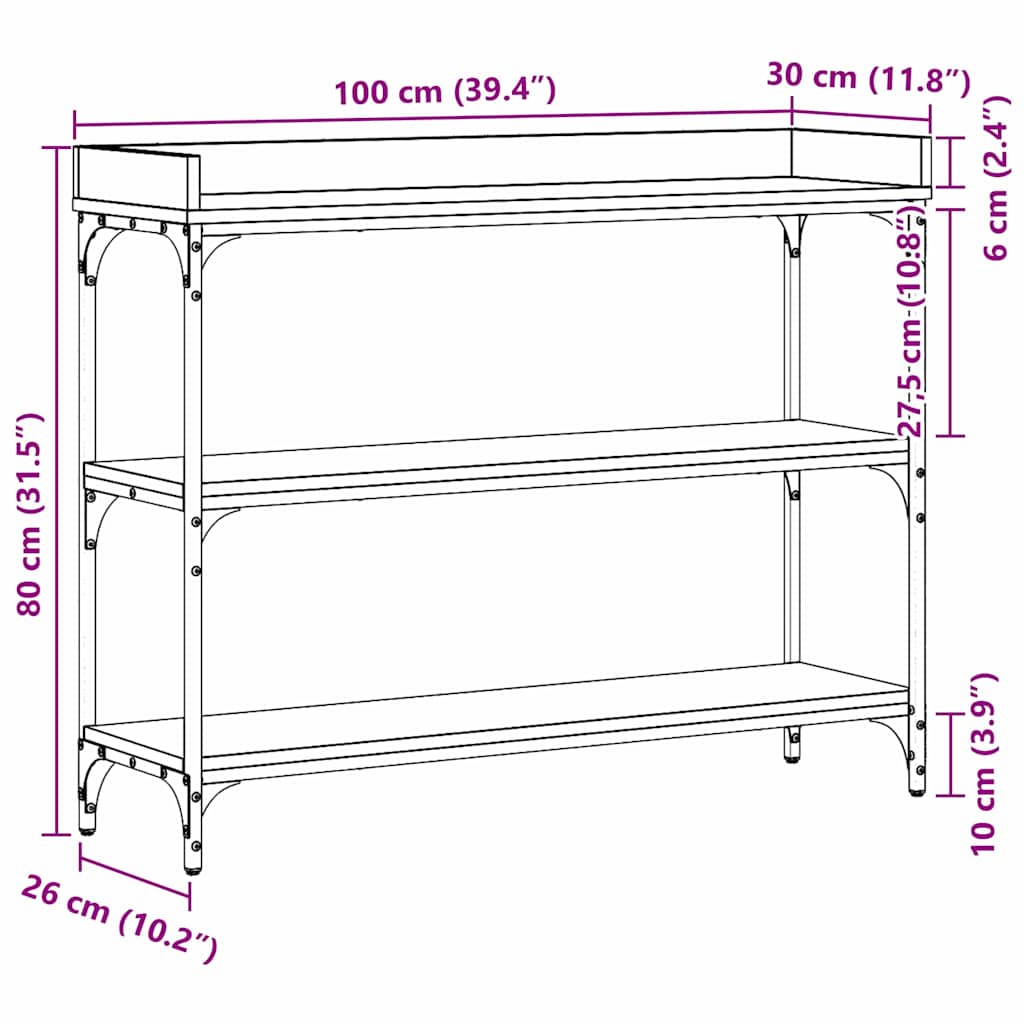 Konsolentisch mit Regal Schwarz Eichen-Optik 100 x 30 x 80 cm