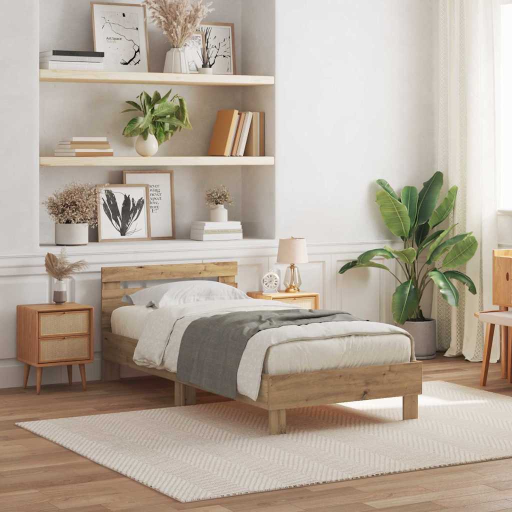 Bettgestell Eiche handwerklich 100 x 200 cm Holzwerkstoff
