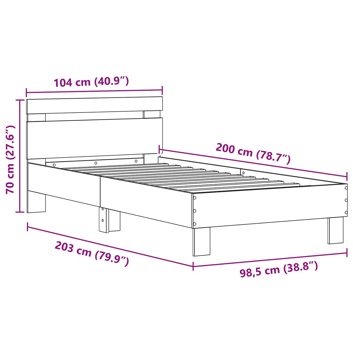 Bettrahmen Schwarz Eichen-Optik 100 x 200 cm Holzwerkstoff