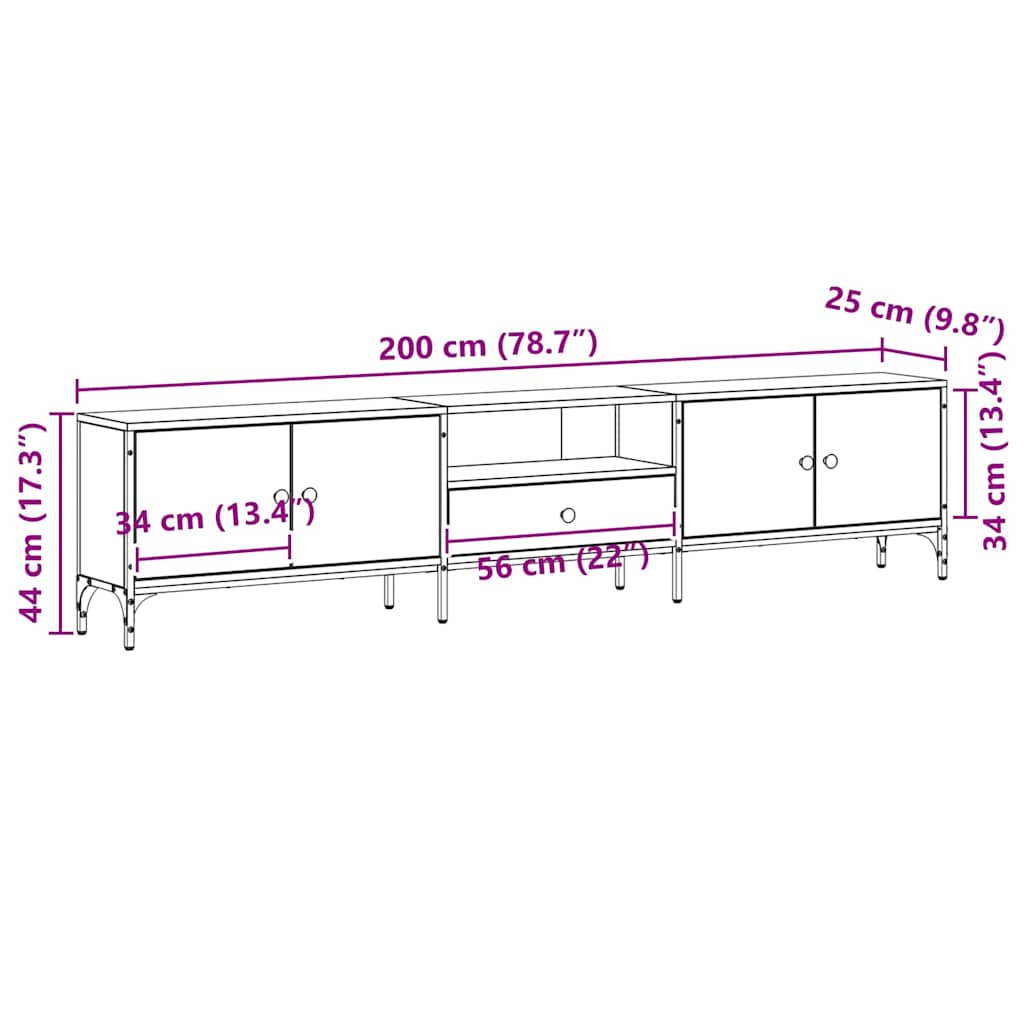 TV-Schränk 200 x 25 x 44 cm Schwarz Eichen-Optik Holzwerkstoff