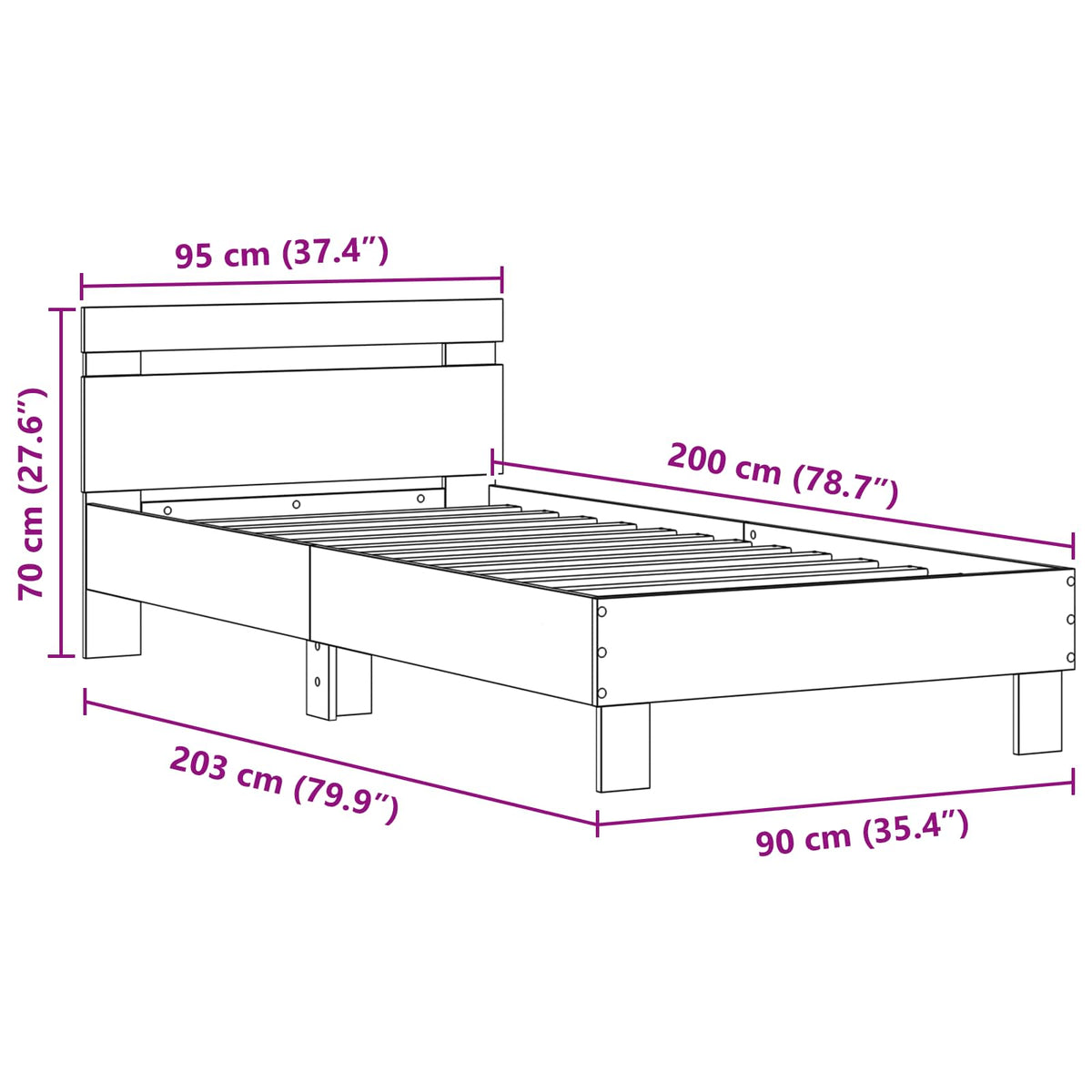 Bettrahmen Schwarz Eichen-Optik 90 x 200 cm Holzwerkstoff