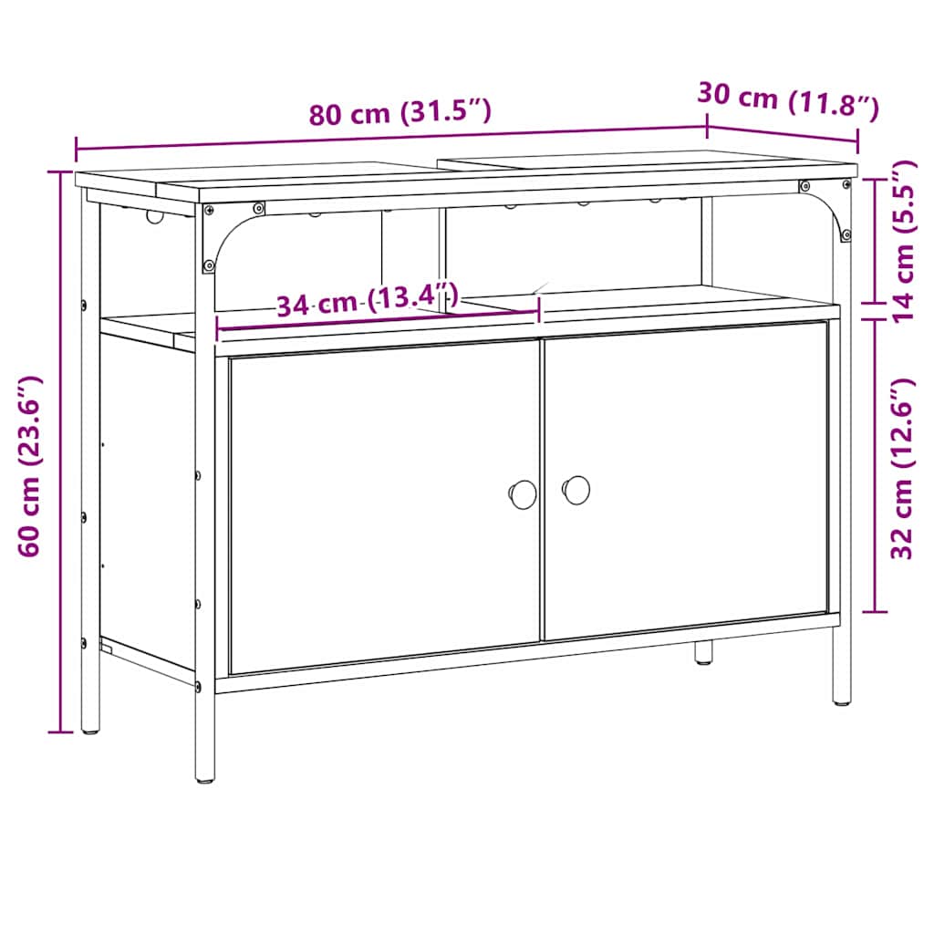 Waschbeckenschrank Braun 80 x 30 x 60 cm Holzwerkstoff