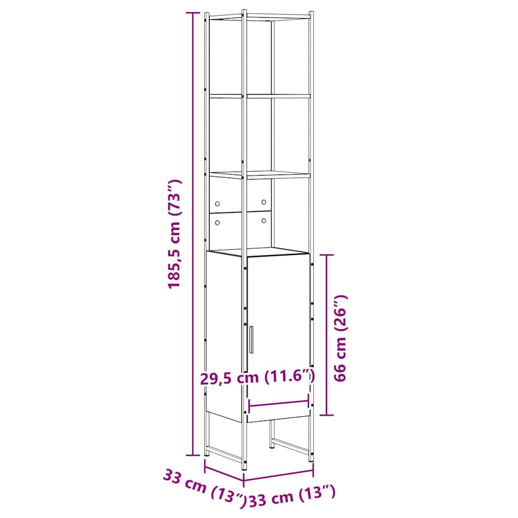 Badezimmerschrank Sonoma 33 x 33 x 185,5 cm Holzwerkstoff