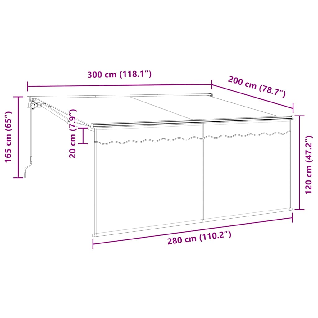 Einziehbare Markise Gestreift Anthrazit 300 x 200 cm Stoff