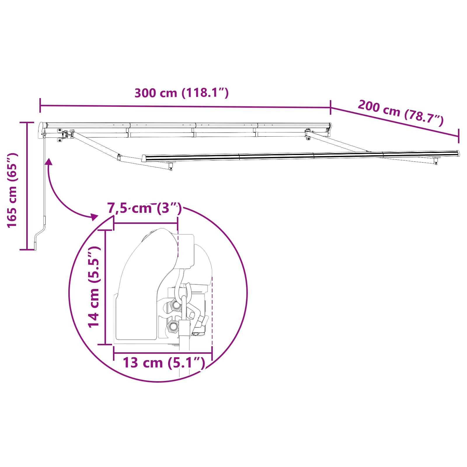 Einziehbare Markise Hellgrau 300 x 200 cm Stoff