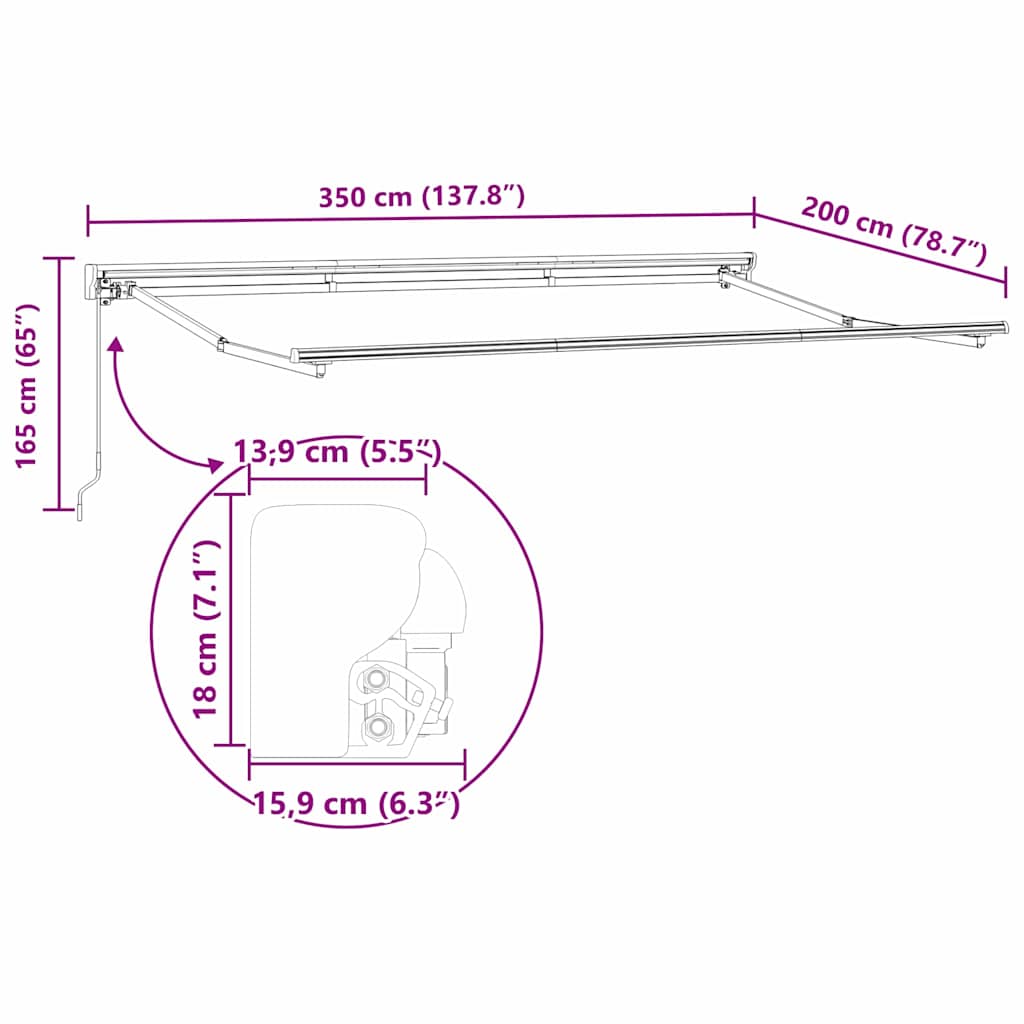 Markisenrahmen Braun 350 x 200 cm Polyester mit PU-Beschichtung