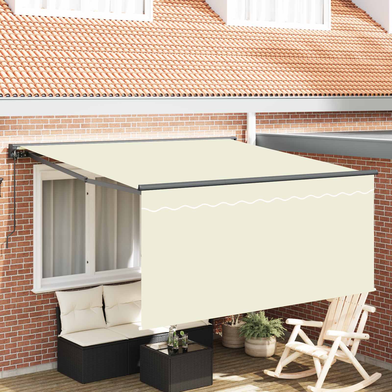 Ausziehbare Markise Creme 300 x 250 cm Polyester und Aluminium