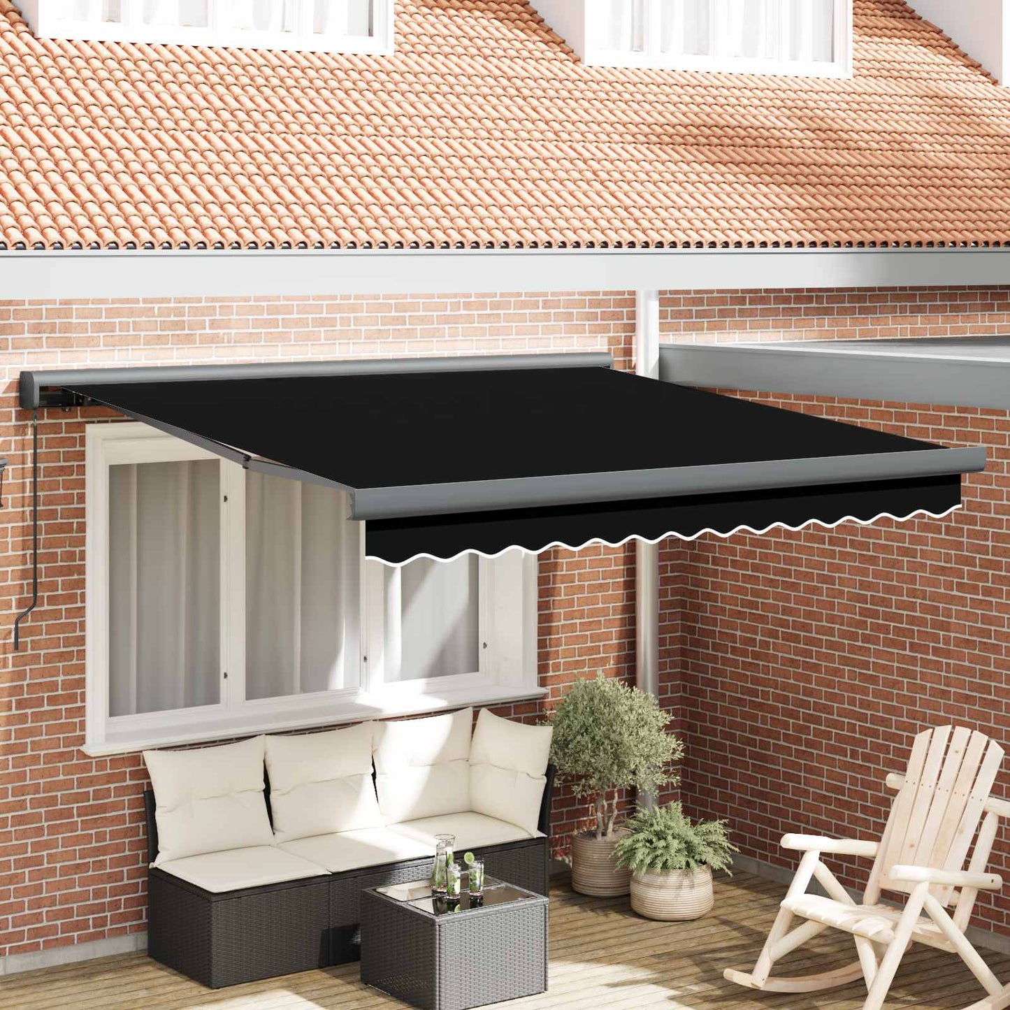 Ausziehbare Markise Schwarz 300 x 250 cm Leinen und Aluminium