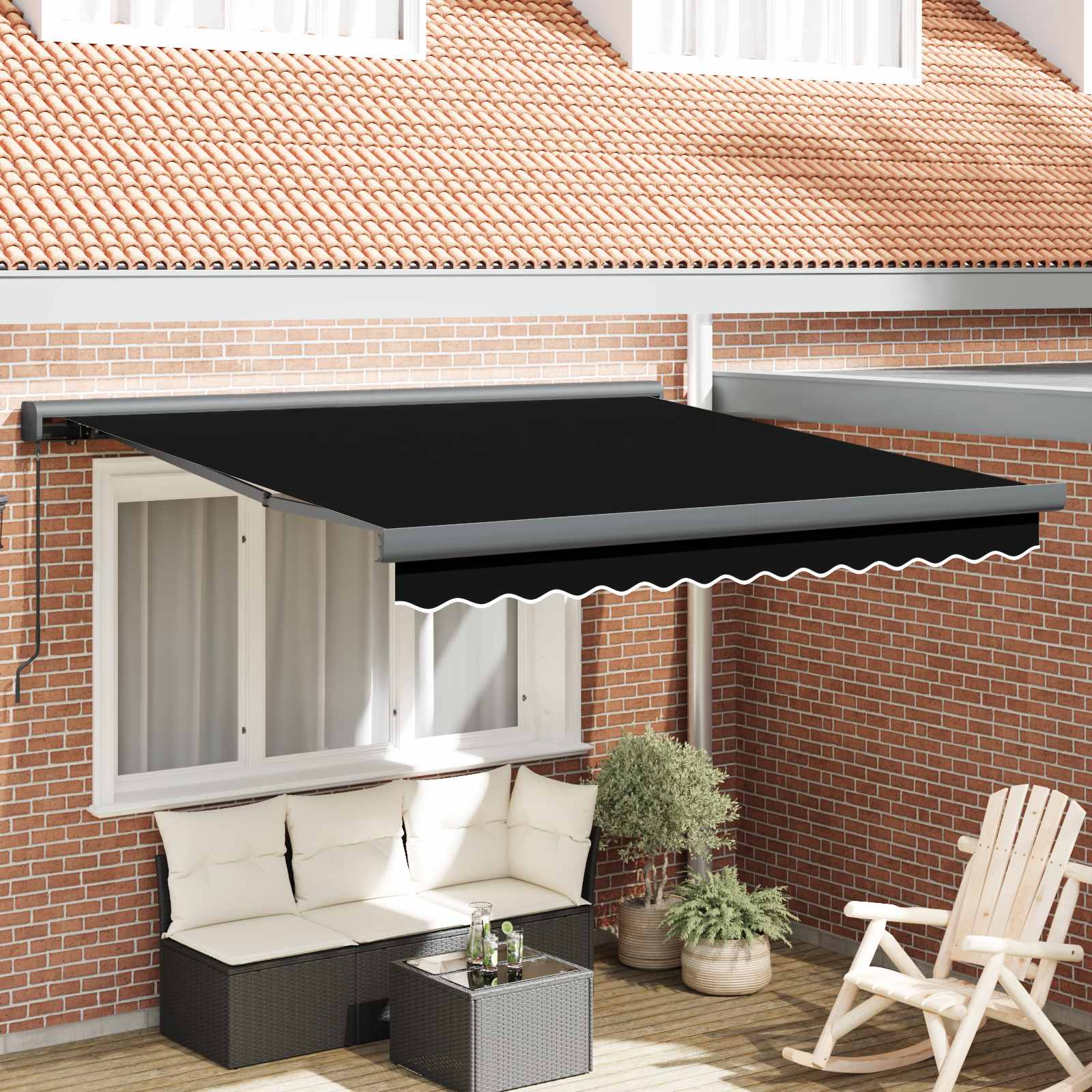 Ausziehbare Markise Schwarz 300 x 250 cm Leinen und Aluminium