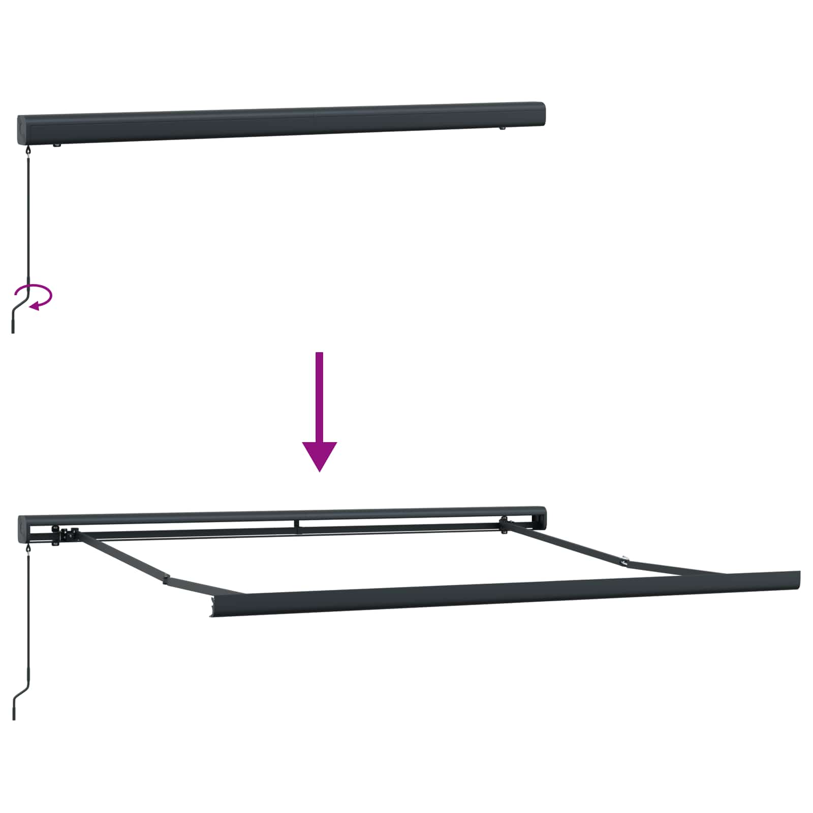 Ausziehbare Markise Schwarz 300 x 250 cm Leinen und Aluminium