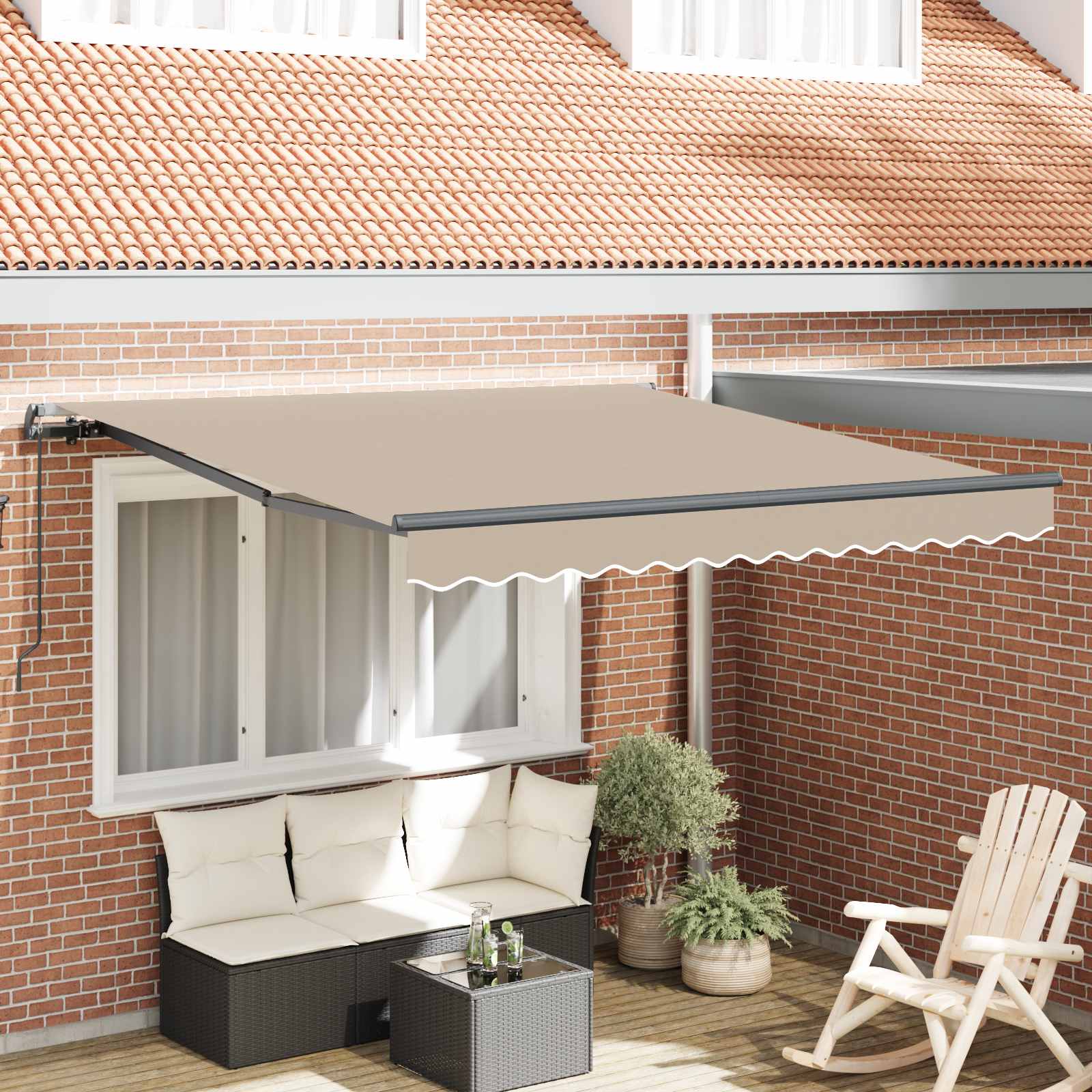 Ausziehbare Markise Beige 300 x 250 cm Polyester und Aluminium