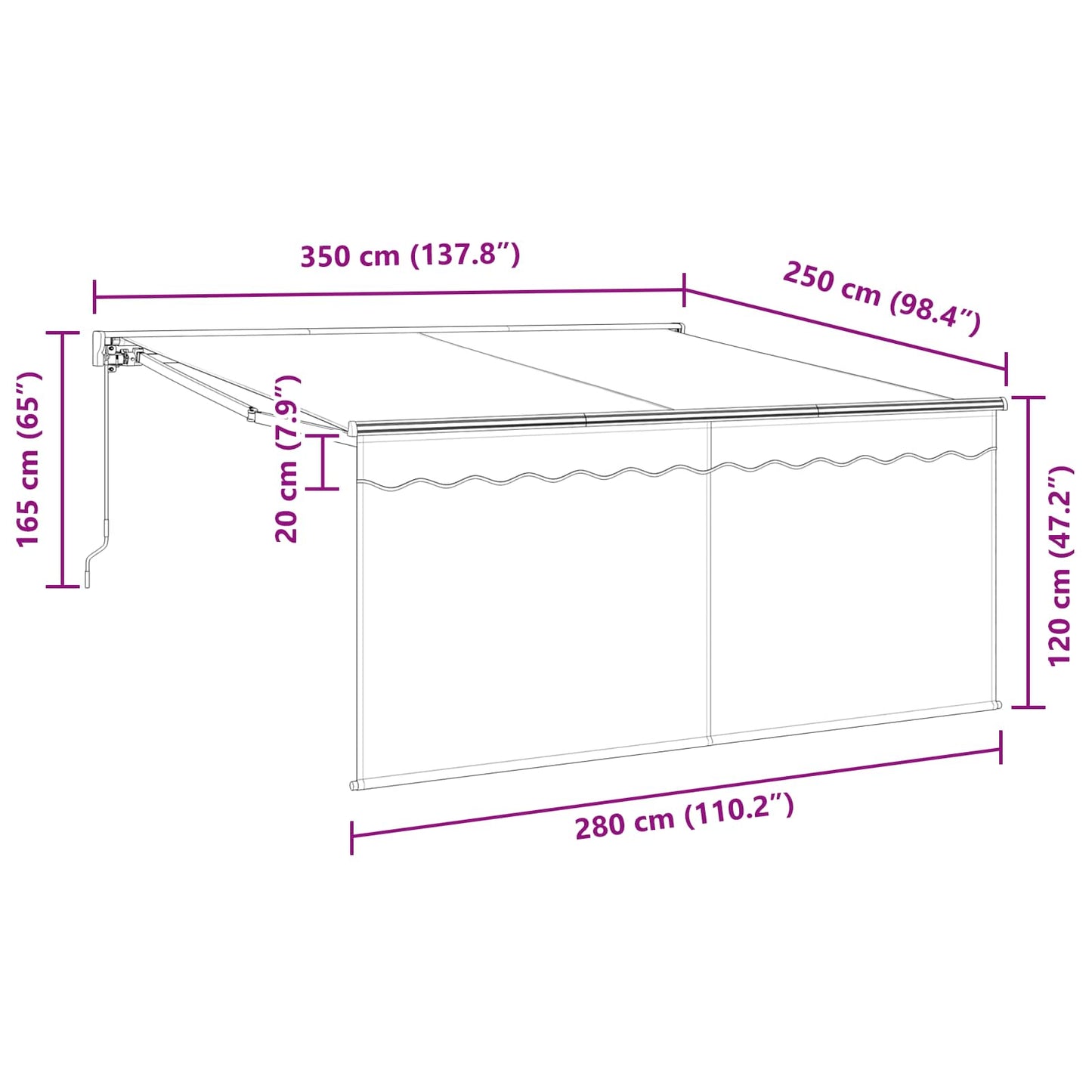 Einziehbare Markise Anthrazit 350 x 250 cm