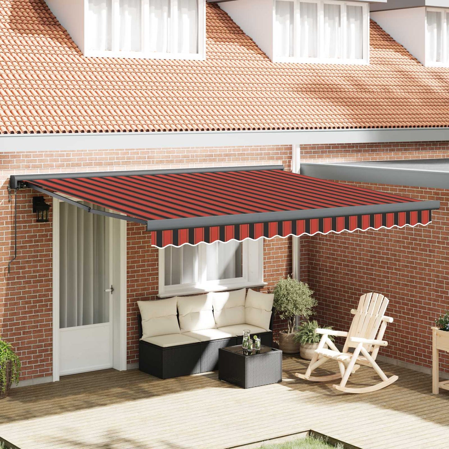 Ausziehbare Markise Rot und Schwarz 350 x 250 cm