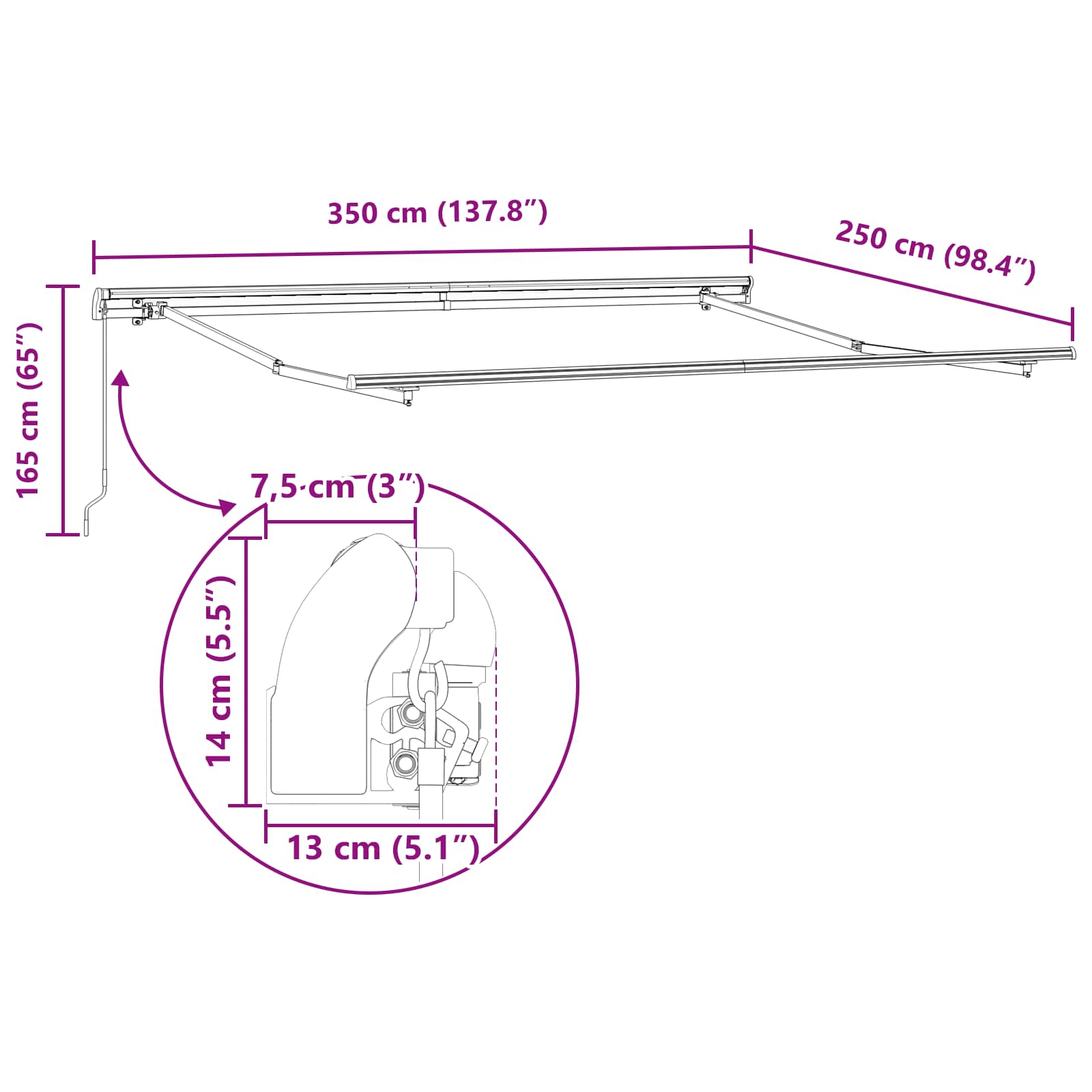 Ausziehbare Markise Schwarz 350 x 250 cm