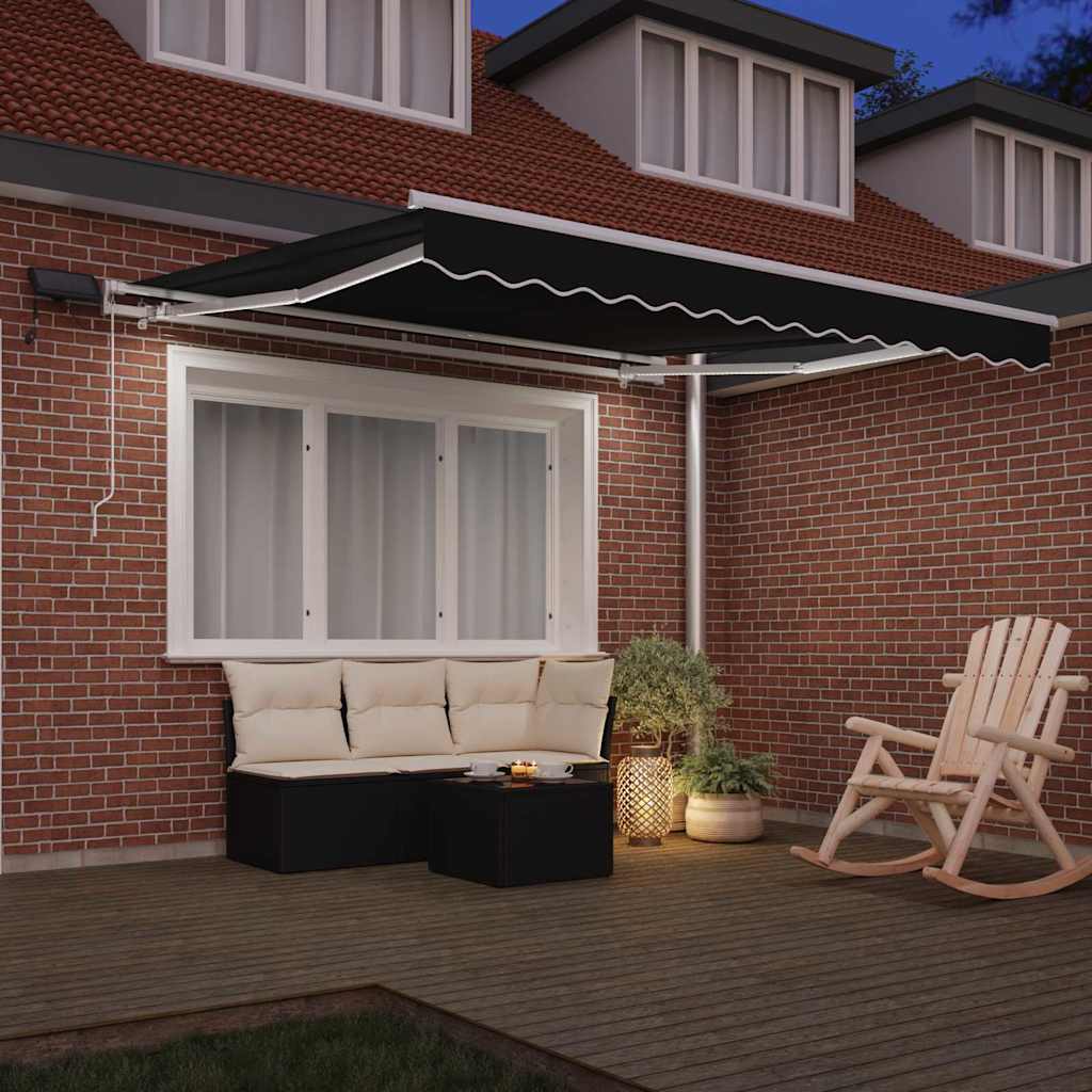 Ausziehbare Markise Schwarz 350 x 250 cm Stoff und Aluminium