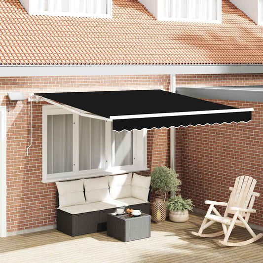 Ausziehbare Markise Schwarz 350 x 250 cm Stoff und Aluminium