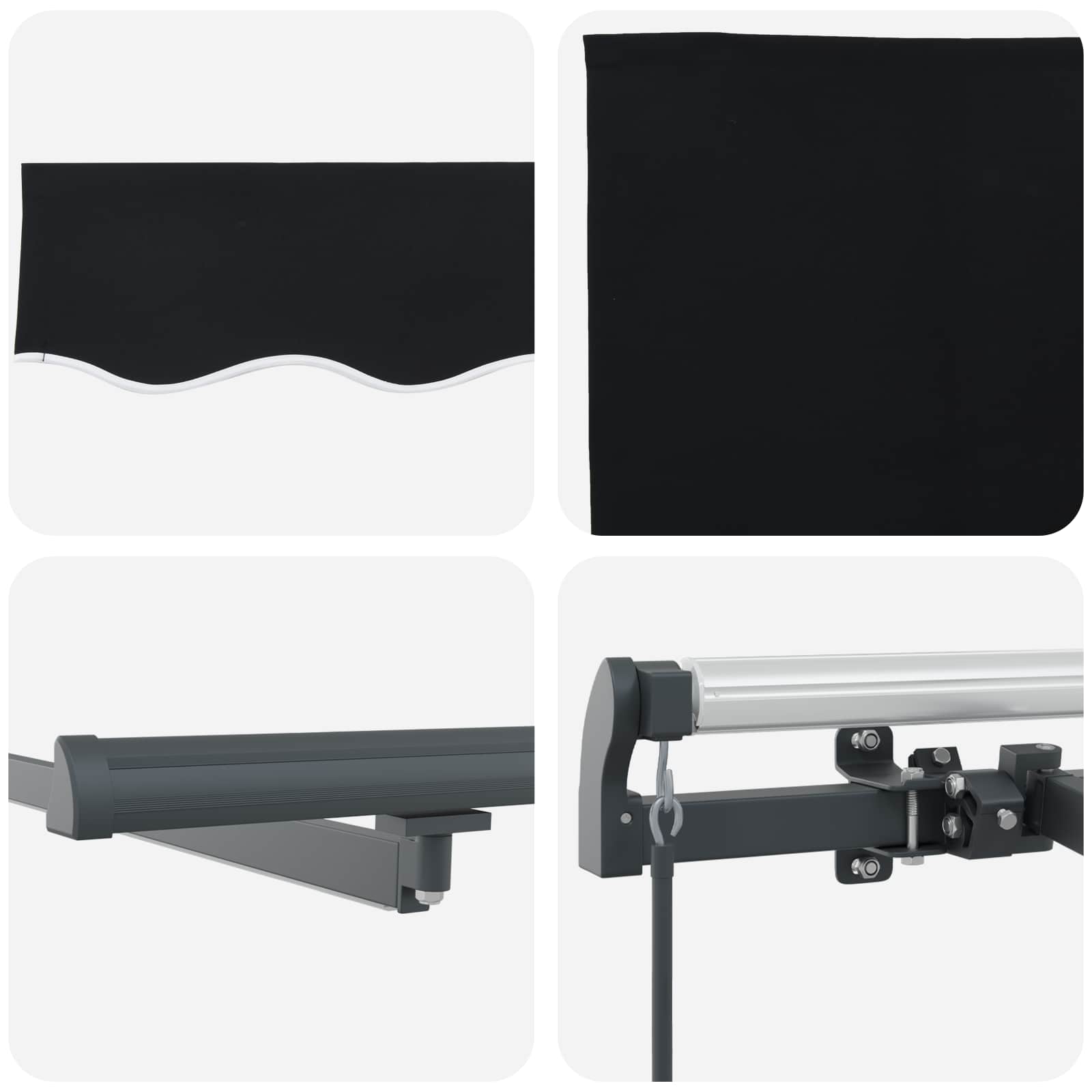 Ausziehbare Markise Schwarz 350 x 250 cm Stoff und Aluminium