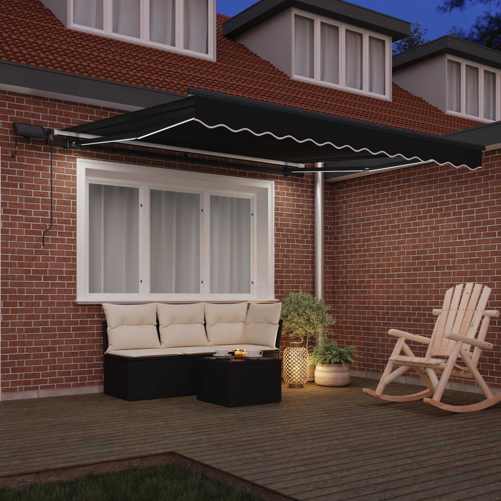 Ausziehbare Markise Schwarz 350 x 250 cm Stoff und Aluminium
