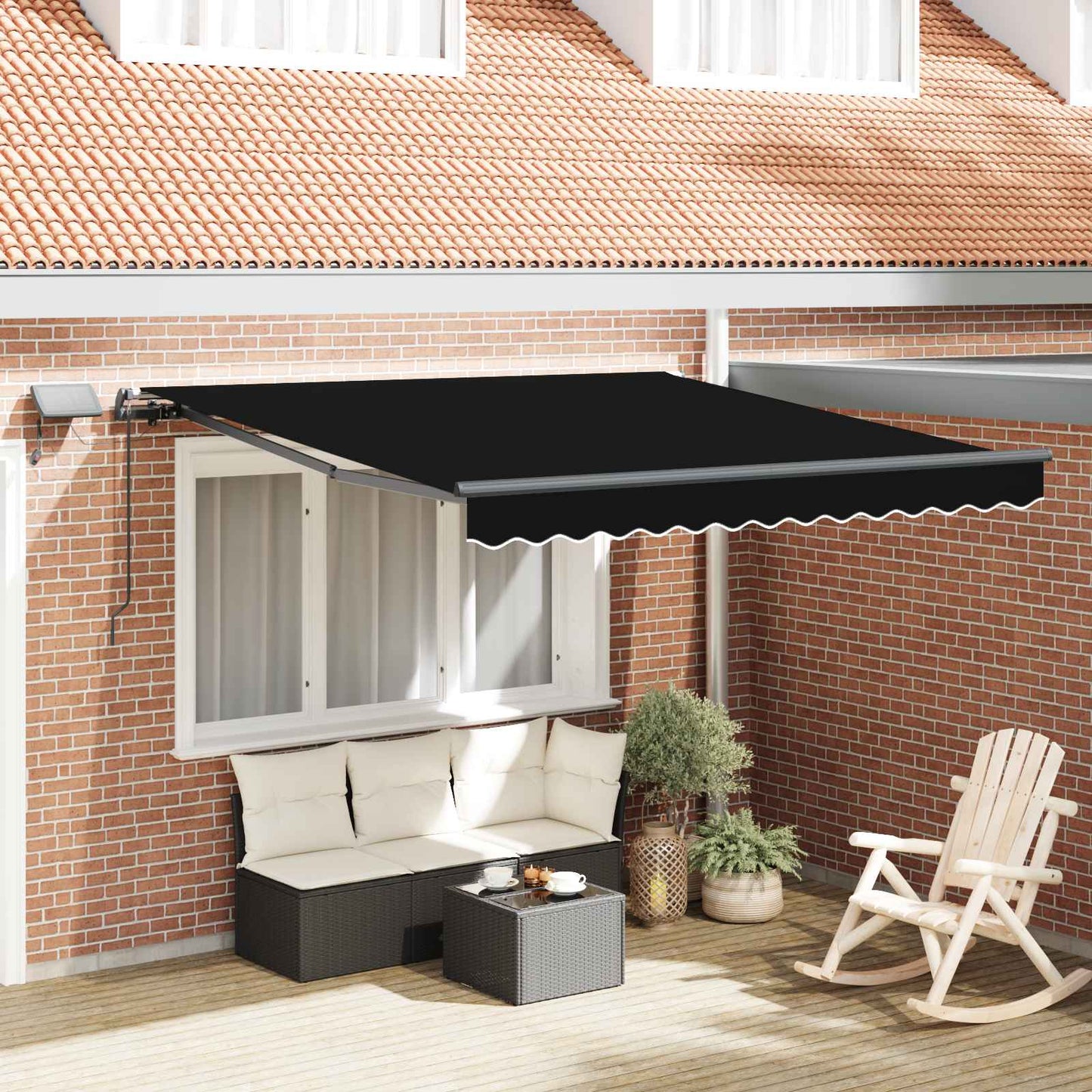 Ausziehbare Markise Schwarz 350 x 250 cm Stoff und Aluminium