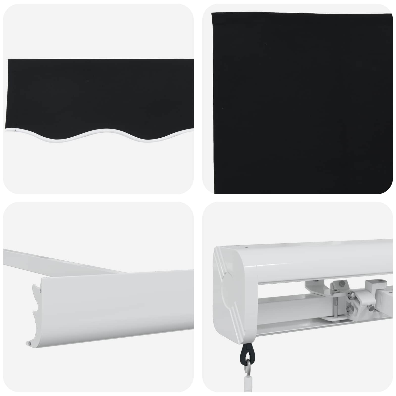 Ausziehbare Markise Schwarz 350 x 250 cm Leinen und Aluminium