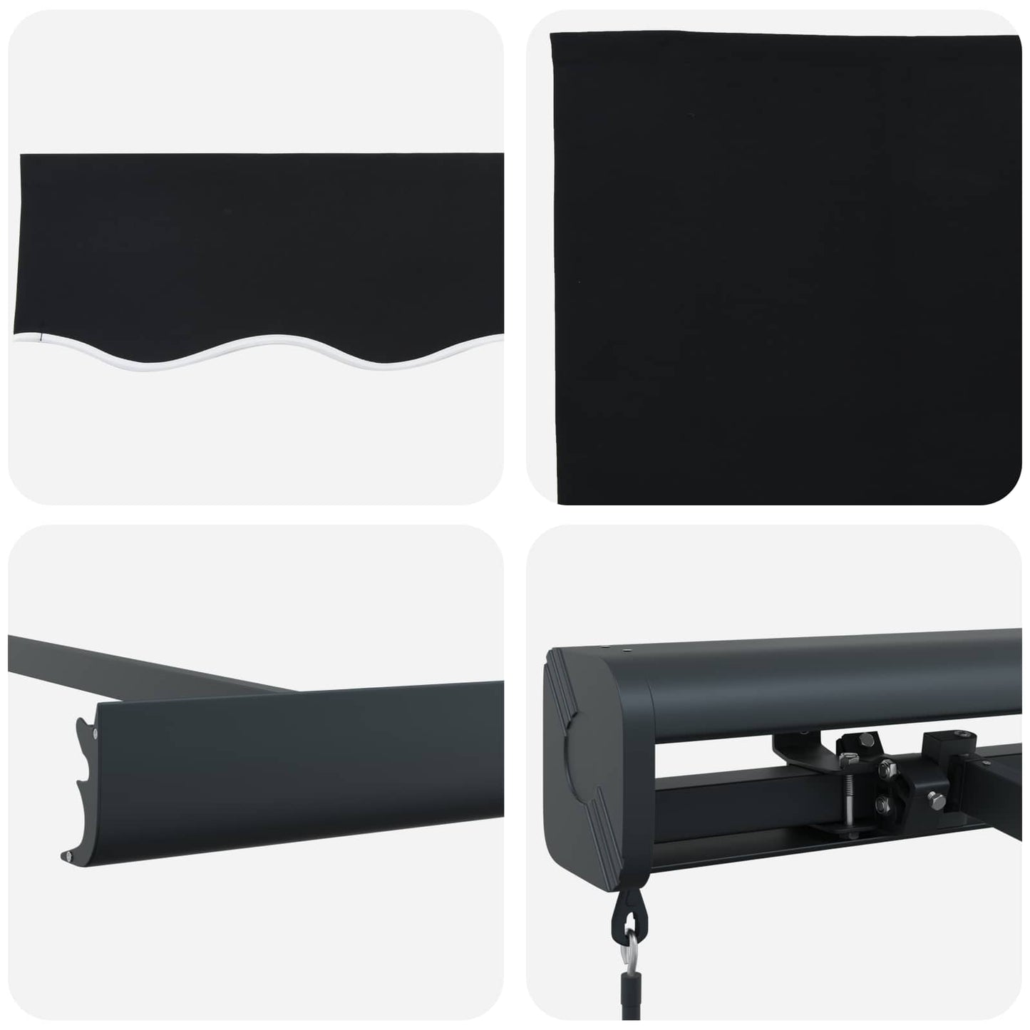 Ausziehbare Markise Schwarz 350 x 250 cm Leinen und Aluminium