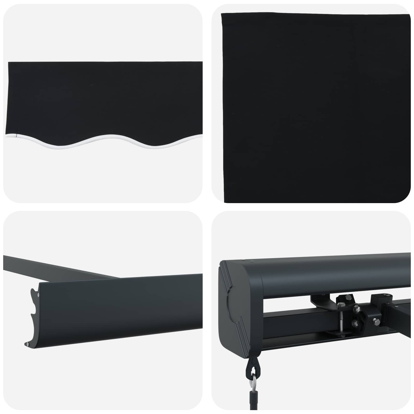 Ausziehbare Markise Schwarz 350 x 250 cm Leinen und Aluminium
