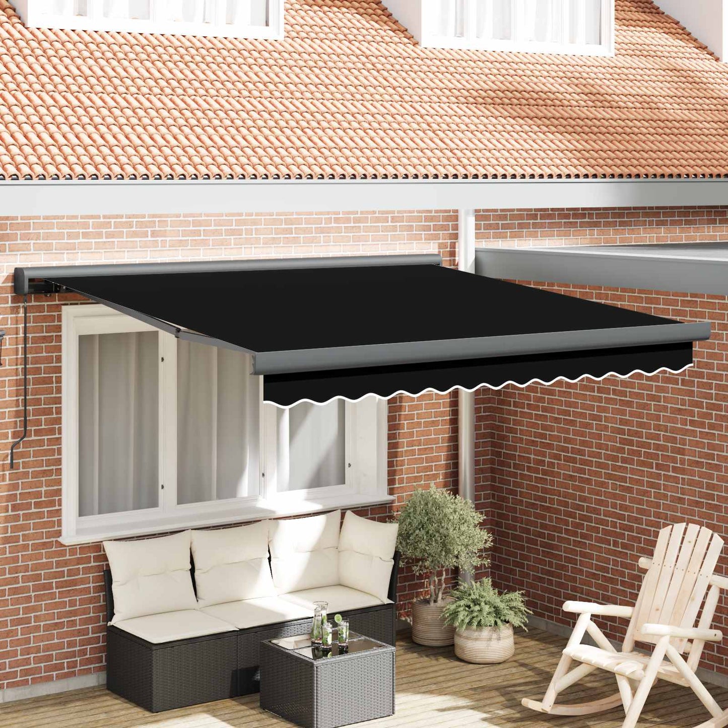 Ausziehbare Markise Schwarz 350 x 250 cm Leinen und Aluminium