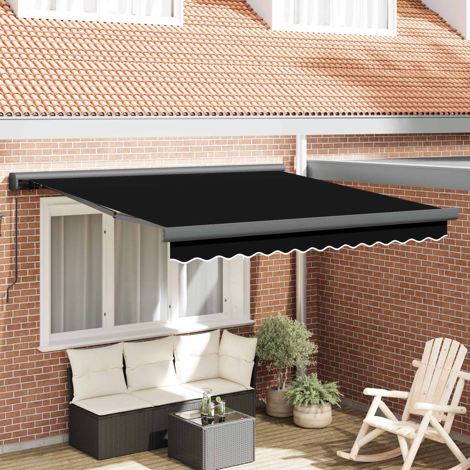 Ausziehbare Markise Schwarz 350 x 250 cm Leinen und Aluminium
