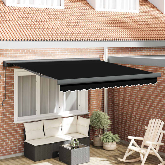 Ausziehbare Markise Schwarz 350 x 250 cm Leinen und Aluminium
