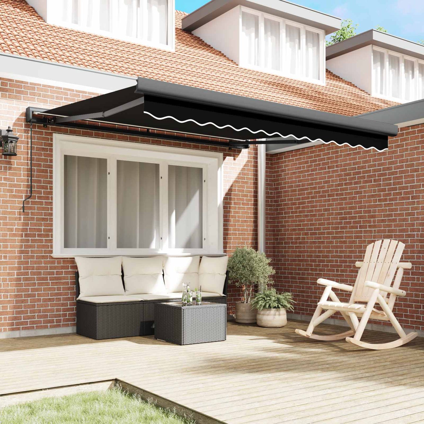 Ausziehbare Markise Schwarz 350 x 250 cm Leinen und Aluminium