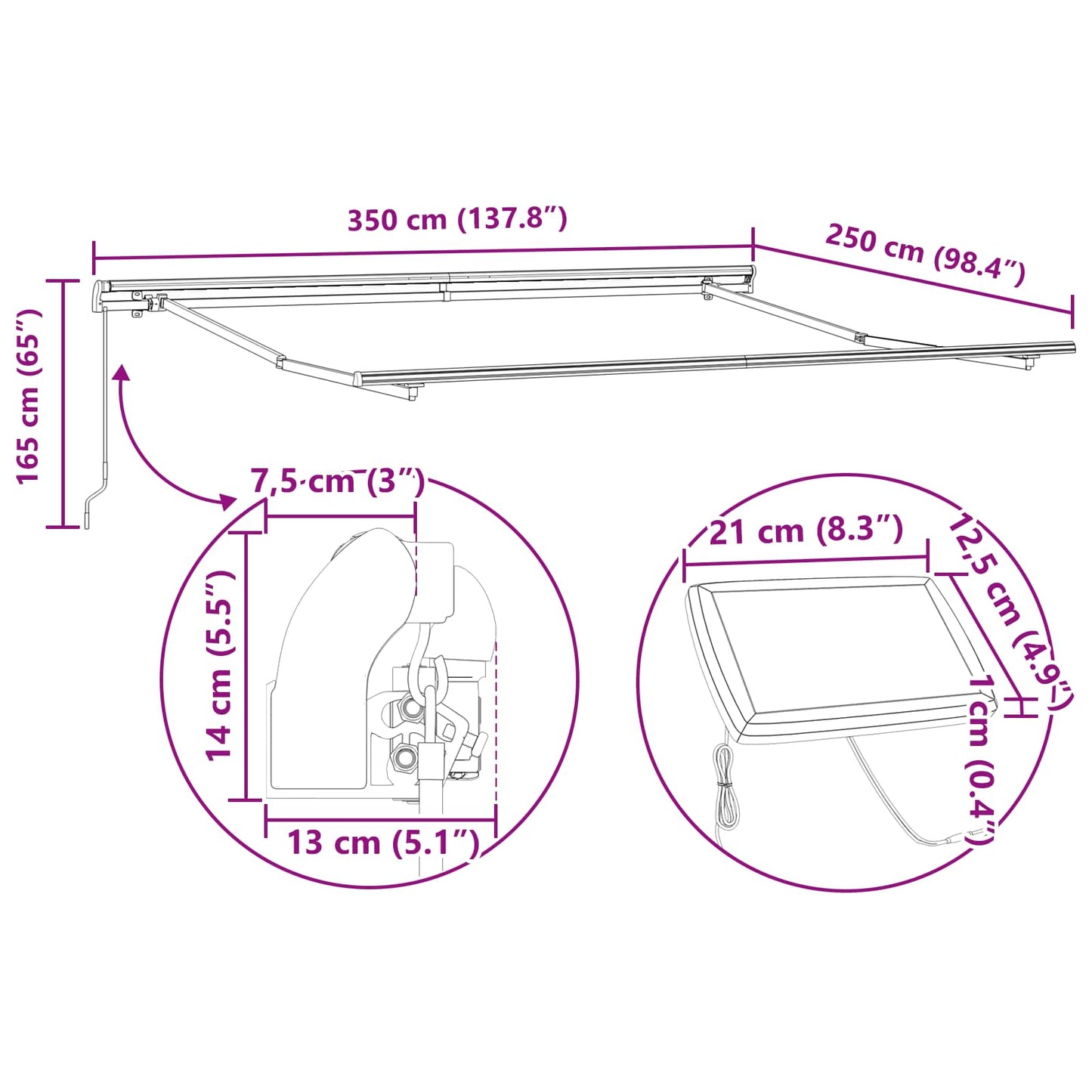 Ausziehbare Markise Beige 350 x 250 cm Stoff und Aluminium