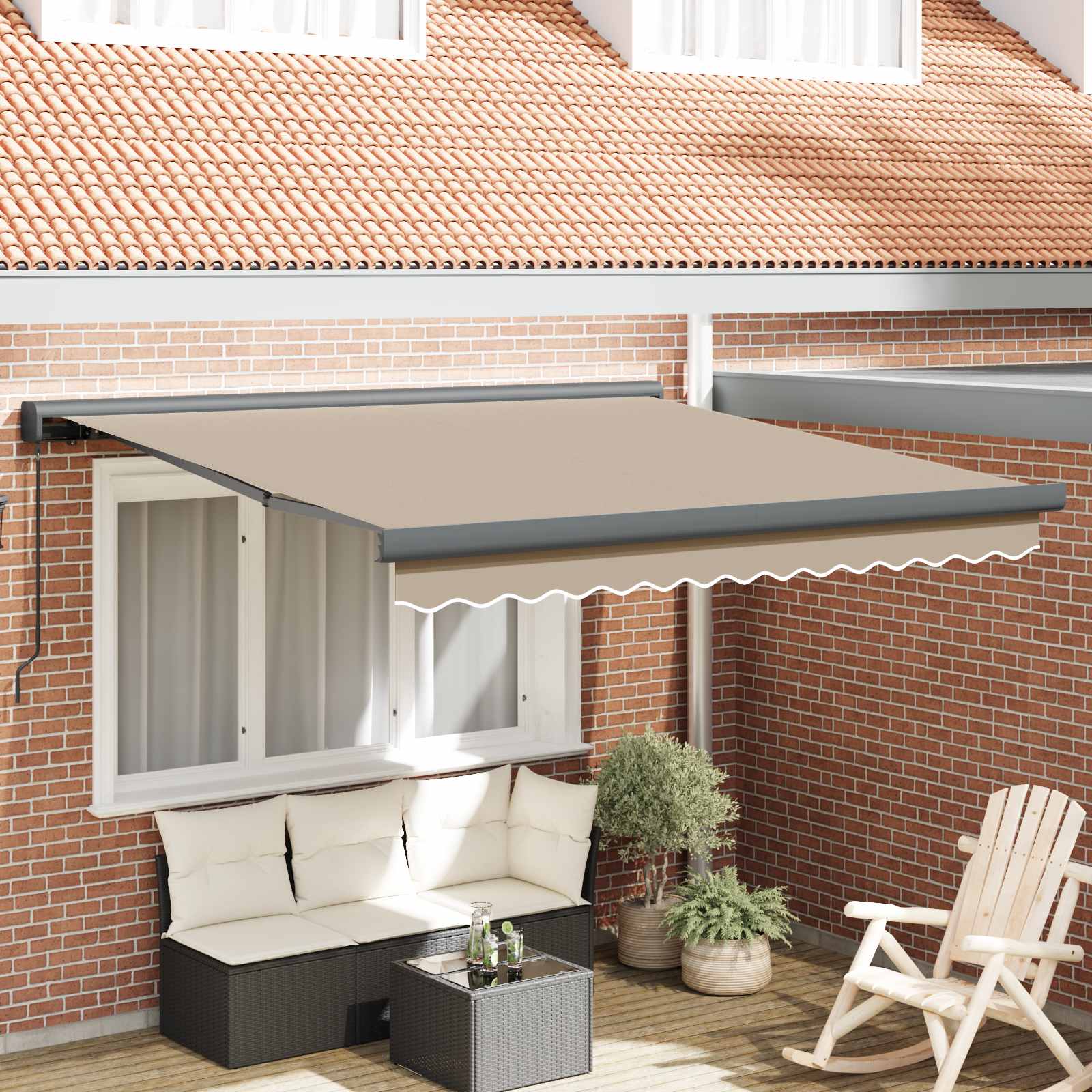 Ausziehbare Markise Beige 350 x 250 cm Leinen und Aluminium