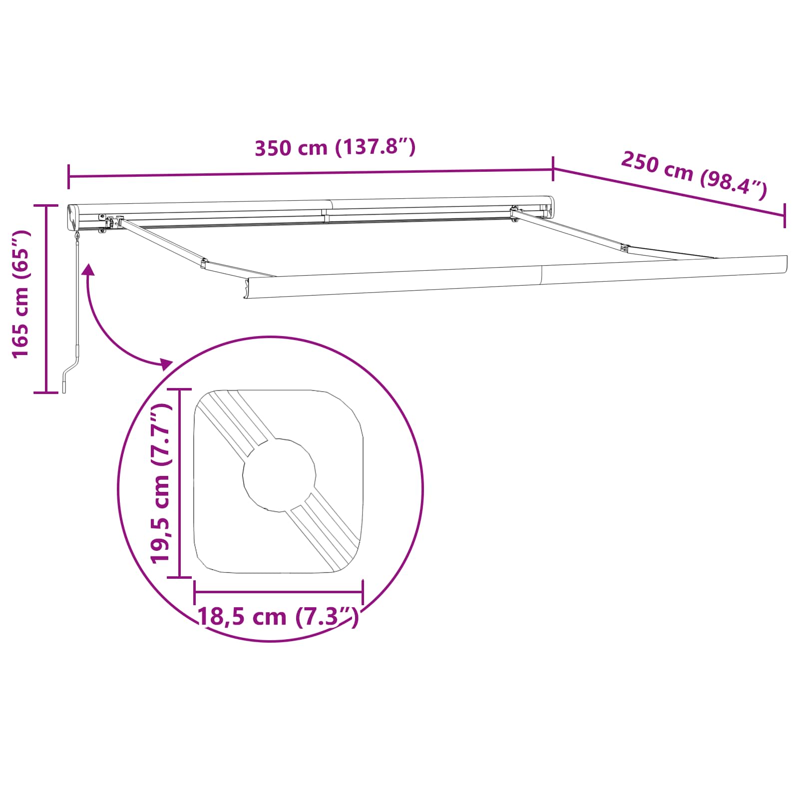 Ausziehbare Markise Beige 350 x 250 cm Leinen und Aluminium