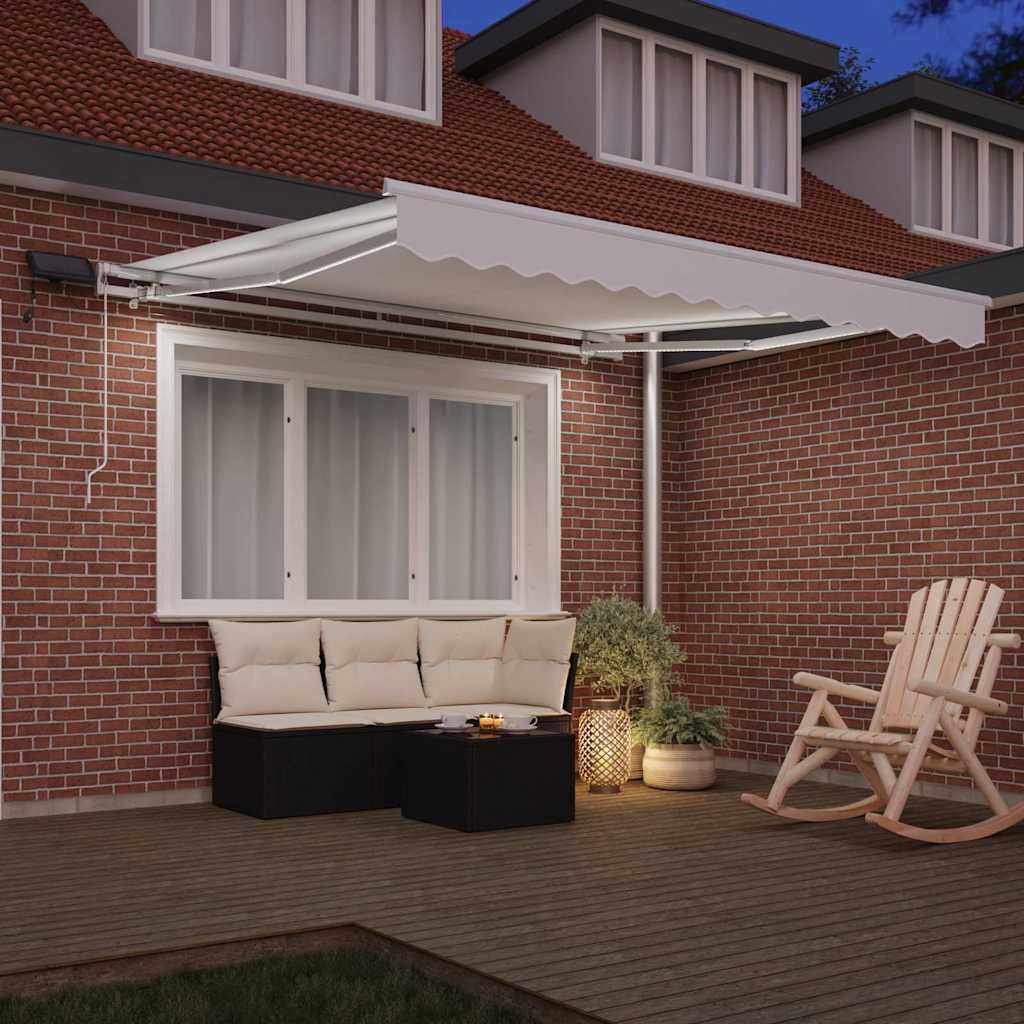 Ausziehbare Markise Weiß 350 x 250 cm Stoff und Aluminium