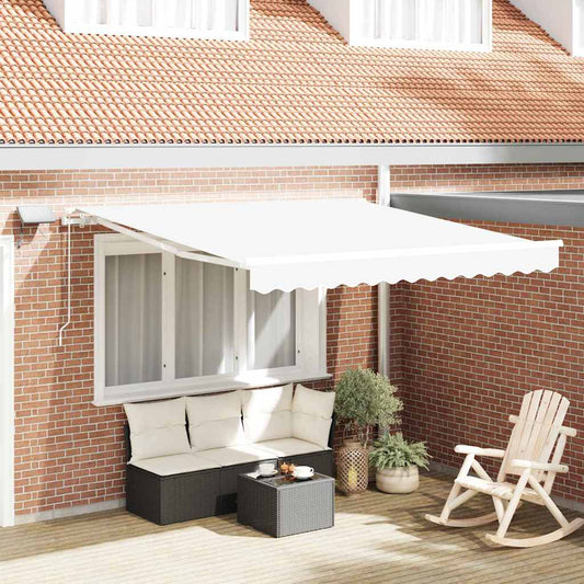 Ausziehbare Markise Weiß 350 x 250 cm Stoff und Aluminium