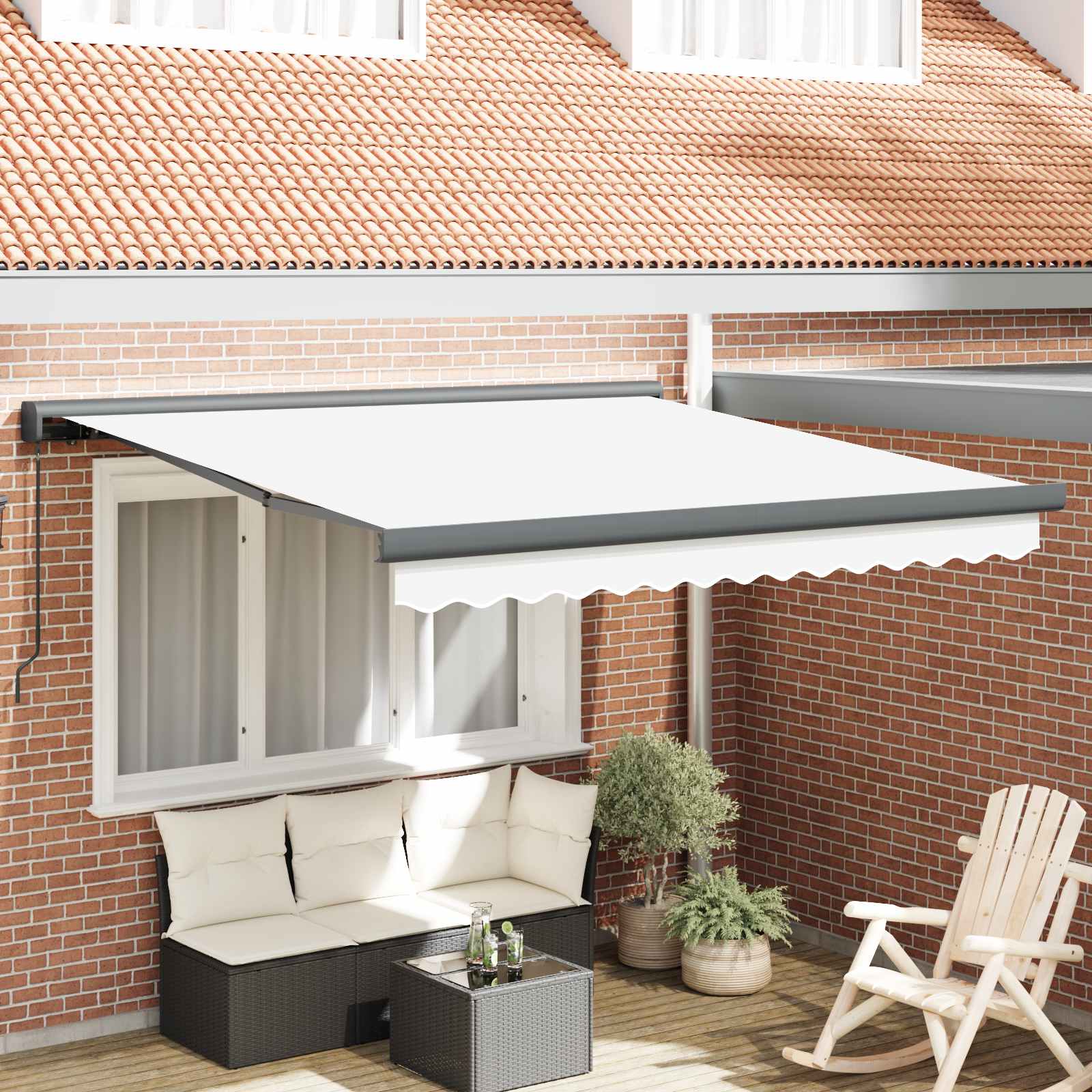 Einziehbare Markise Weiß 350 x 250 cm Stoff und Metall