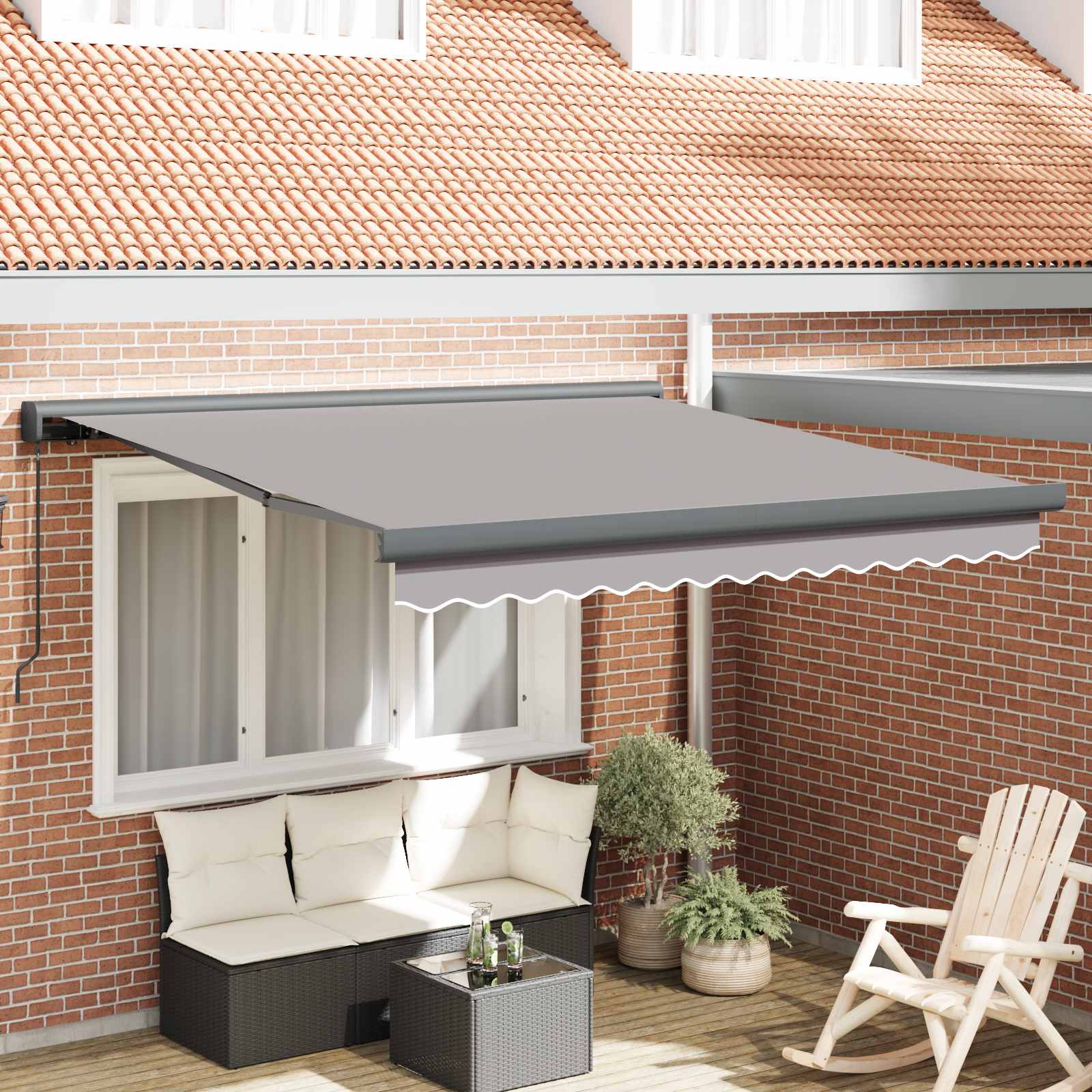 Ausziehbare Markise Hellgrau 350 x 250 cm Leinen und Aluminium