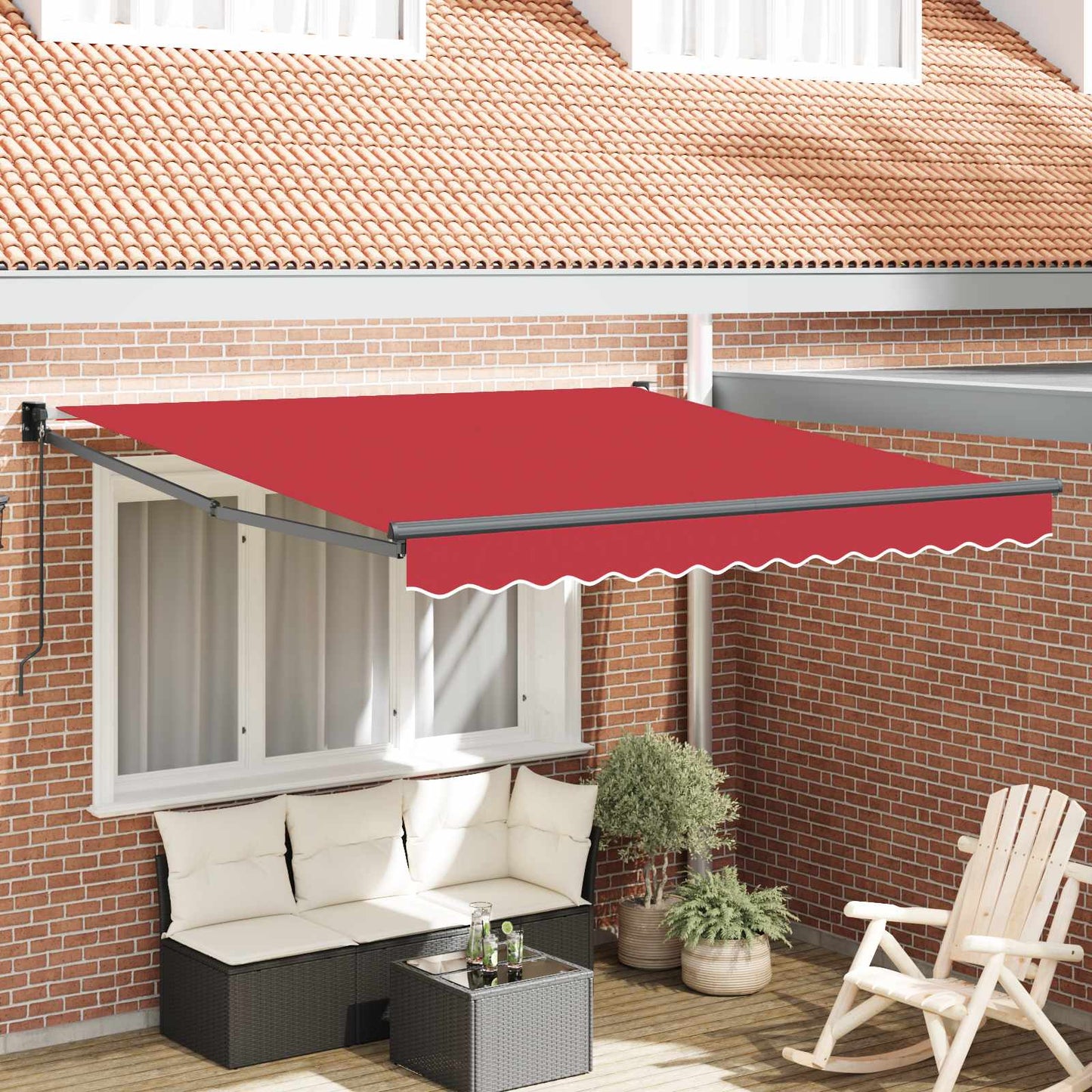 Einziehbare Markise Rot 350 x 250 cm Polyester und Aluminium