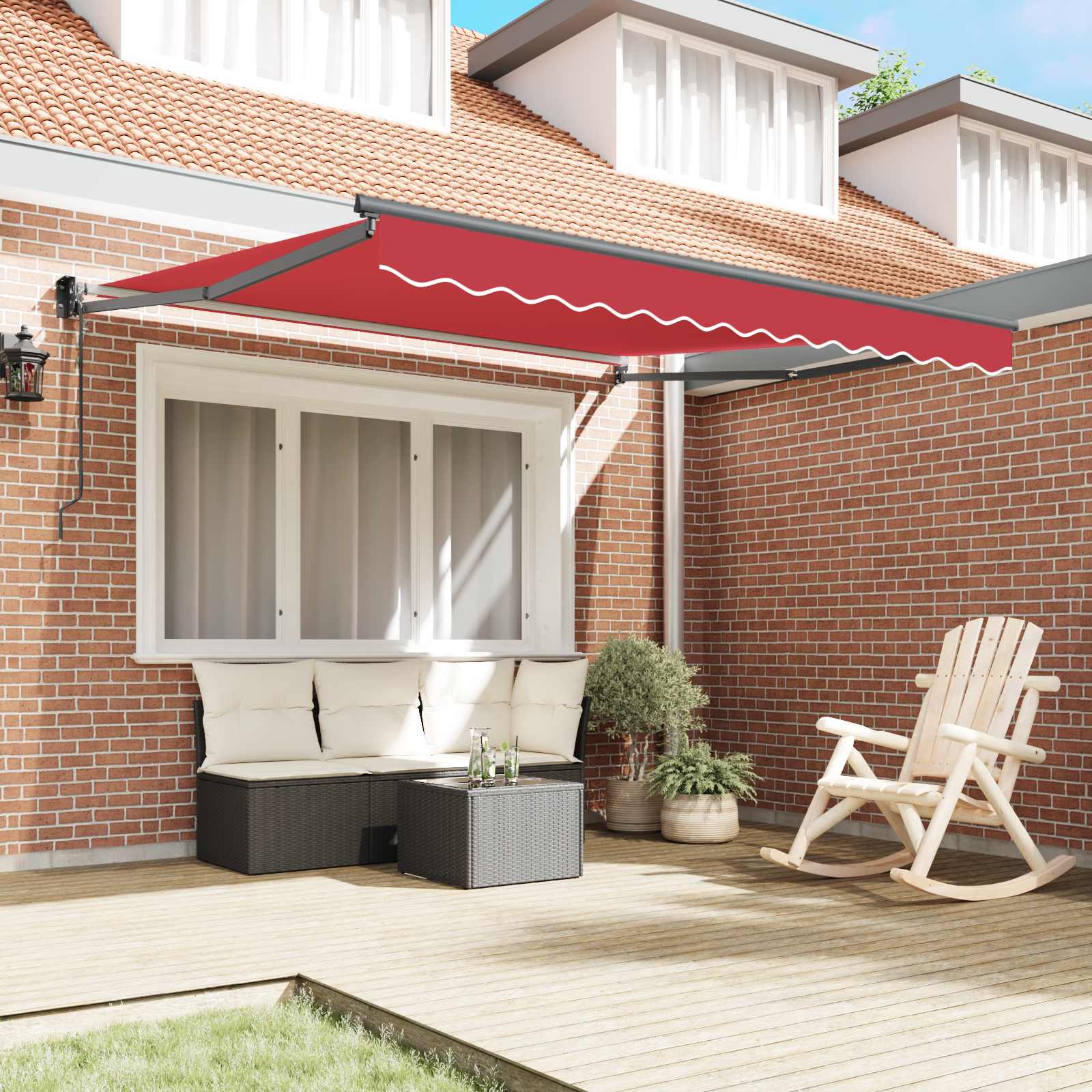 Einziehbare Markise Rot 350 x 250 cm Polyester und Aluminium