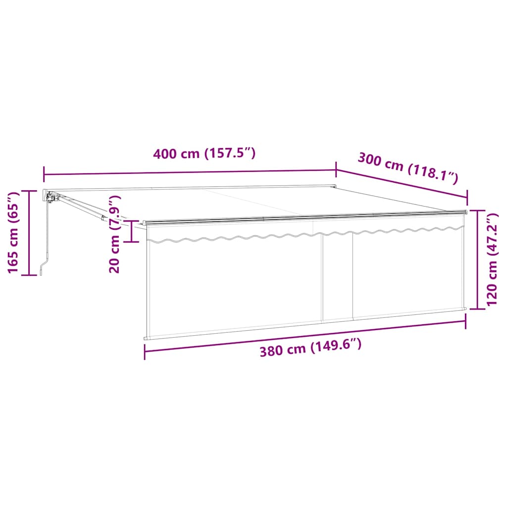 Ausziehbare Markise Creme 400 x 300 cm Polyester und Aluminium
