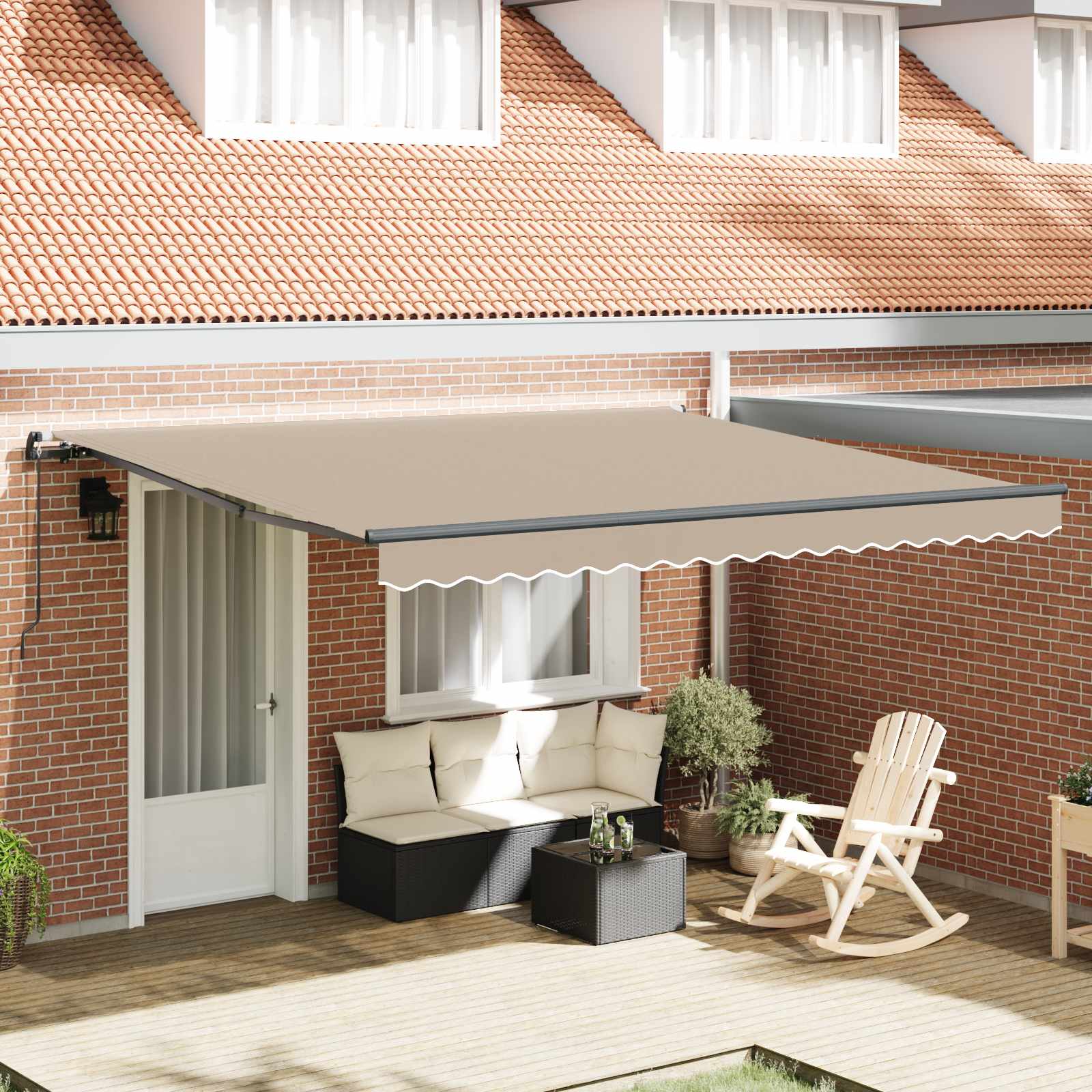 Ausziehbare Markise Beige 400 x 300 cm Polyester und Aluminium