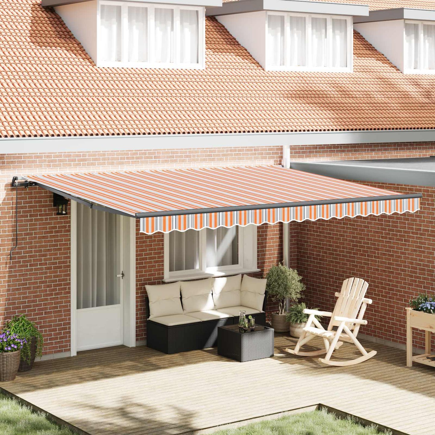 Einziehbare Markise Mehrfarbig 450 x 300 cm Polyester und Stahl
