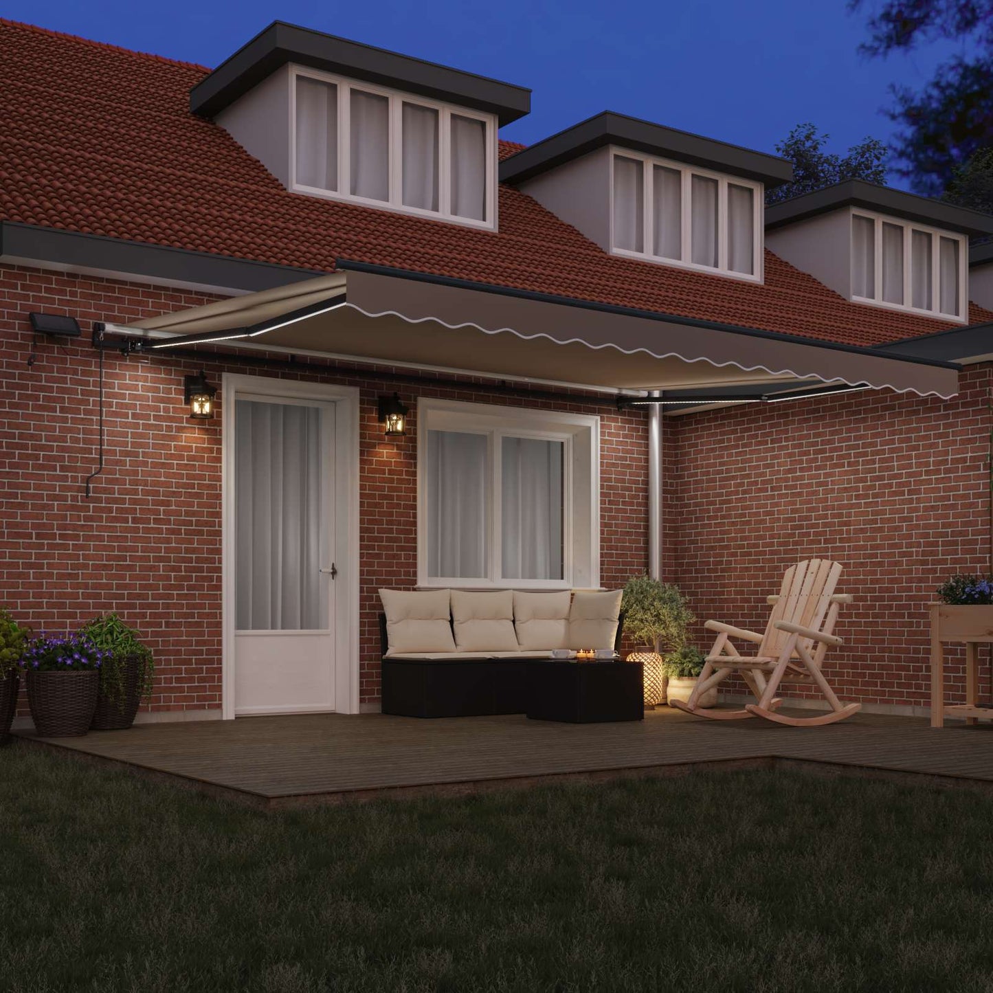 Ausziehbare Markise Beige 450 x 350 cm Stoff und Aluminium