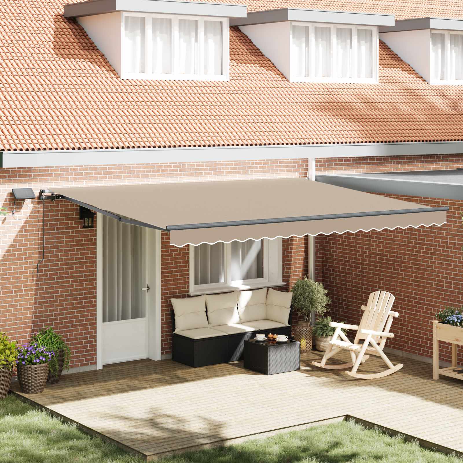 Ausziehbare Markise Beige 450 x 350 cm Stoff und Aluminium