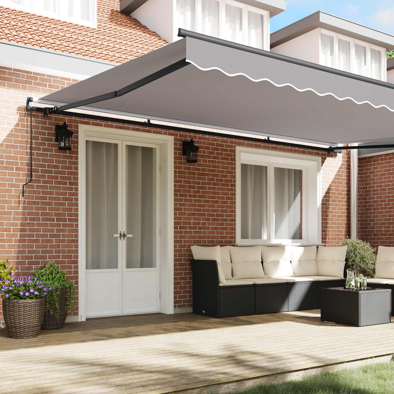 Einziehbare Markise Hellgrau 500 x 300 cm Polyester und Stahl