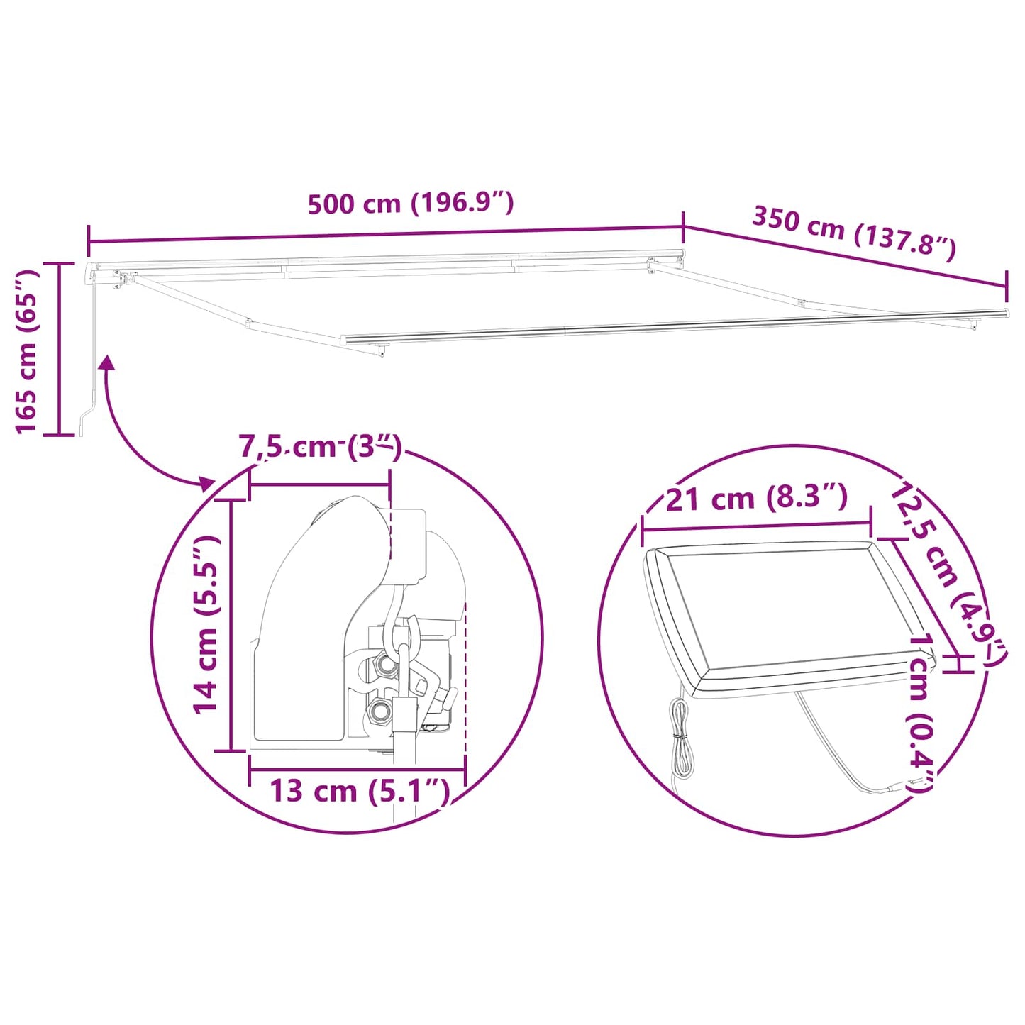 Ausziehbare Markise Mehrfarbig 500 x 350 cm Stoff und Aluminium