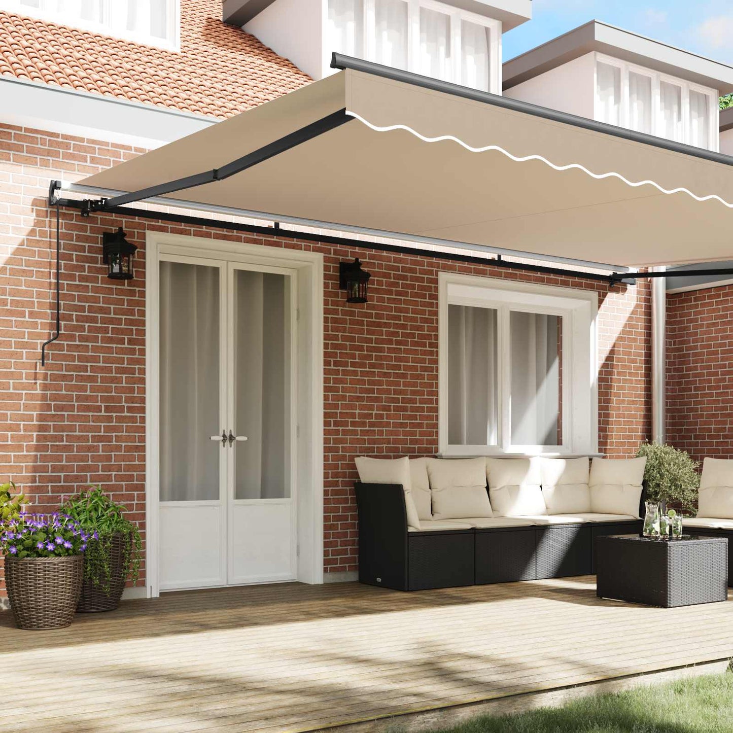 Ausziehbare Markise Beige 500 x 350 cm Polyester und Aluminium
